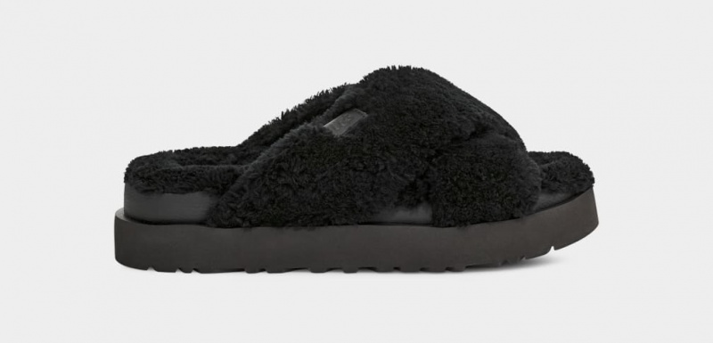 Ugg Fuzz Sugar Cross Badtofflor Tofflor Dam Svarta | Sverige-12895