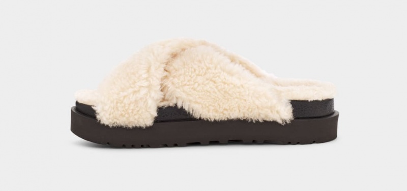 Ugg Fuzz Sugar Cross Badtofflor Tofflor Dam Beige Svarta | Sverige-65401