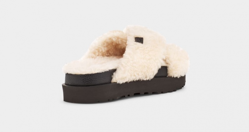 Ugg Fuzz Sugar Cross Badtofflor Tofflor Dam Beige Svarta | Sverige-65401