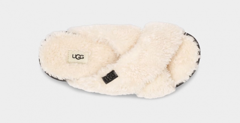 Ugg Fuzz Sugar Cross Badtofflor Tofflor Dam Beige Svarta | Sverige-65401