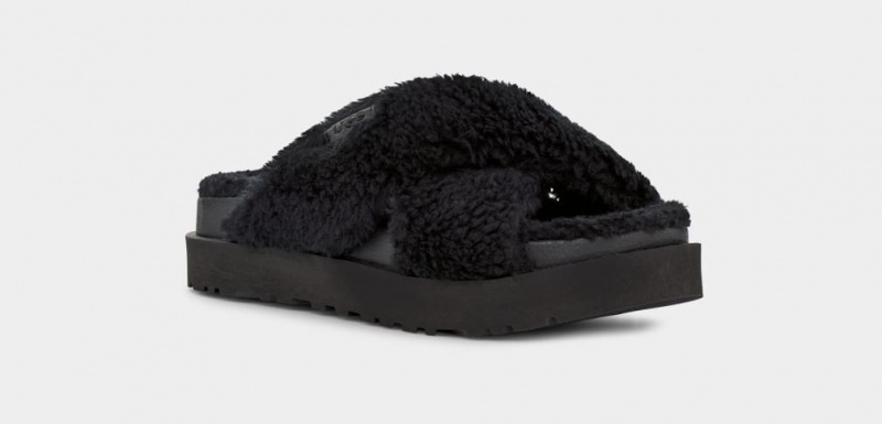 Ugg Fuzz Sugar Cross Badtofflor Tofflor Dam Svarta | Sverige-60135