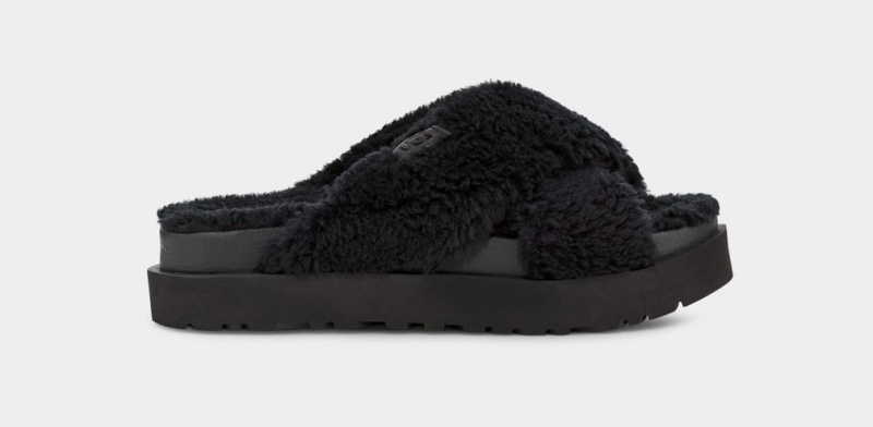 Ugg Fuzz Sugar Cross Badtofflor Tofflor Dam Svarta | Sverige-60135