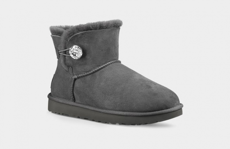 Ugg Mini Bailey Button Bling Stövlar Dam Grå | Sverige-37486