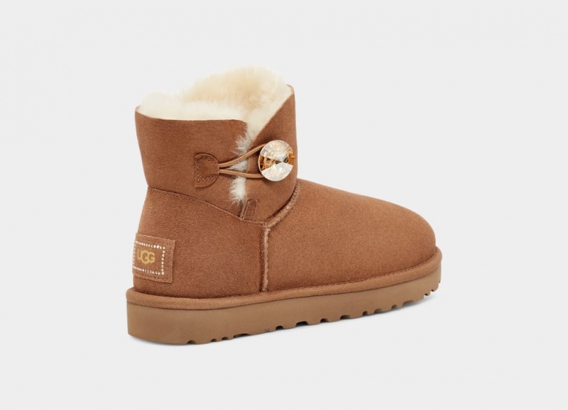 Ugg Mini Bailey Button Bling Stövlar Dam Bruna Guld | Sverige-72539