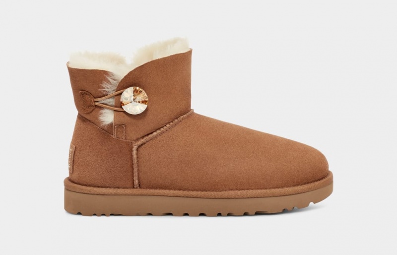 Ugg Mini Bailey Button Bling Stövlar Dam Bruna Guld | Sverige-72539