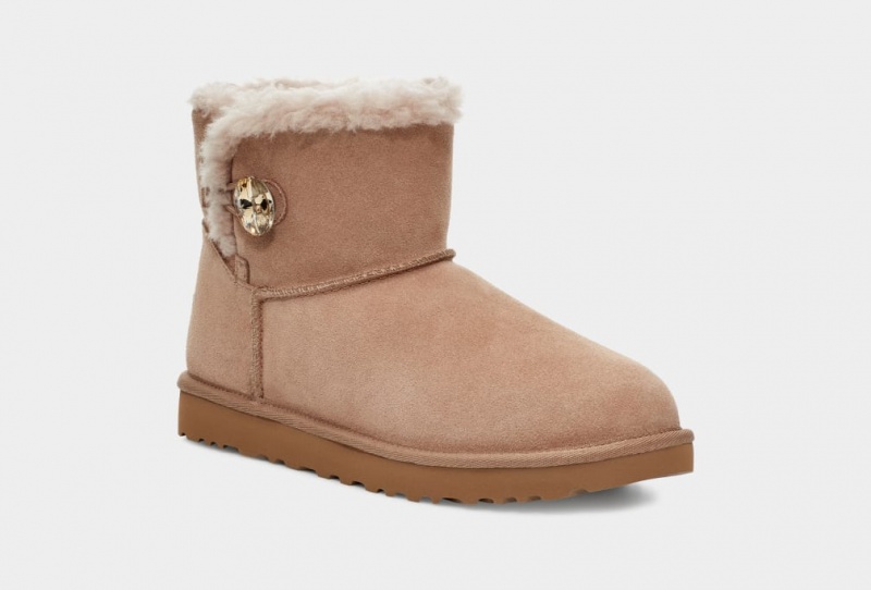 Ugg Mini Bailey Button Gold Bling Stövlar Dam Guld | Sverige-80216