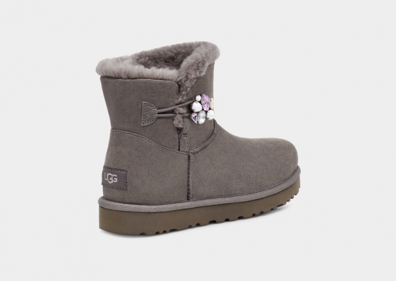 Ugg Mini Bailey Button Pearl Gem Stövlar Dam Grå | Sverige-95137