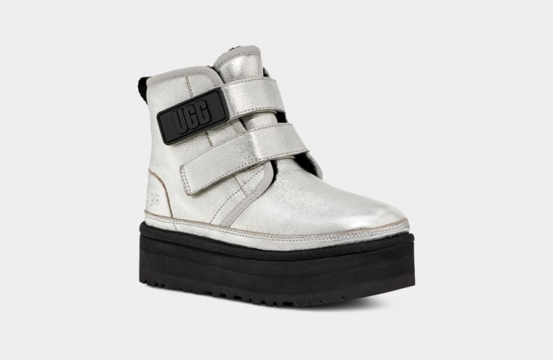 Ugg Neumel Platform Läder Stövlar Barn Silver Metal | Sverige-95348