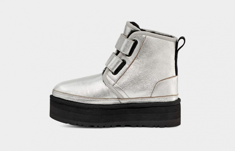 Ugg Neumel Platform Läder Stövlar Barn Silver Metal | Sverige-95348