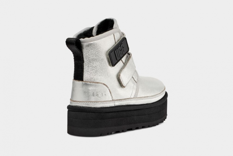 Ugg Neumel Platform Läder Stövlar Barn Silver Metal | Sverige-95348