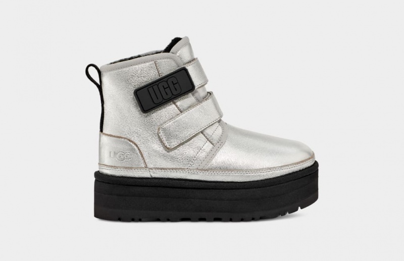 Ugg Neumel Platform Läder Stövlar Barn Silver Metal | Sverige-95348