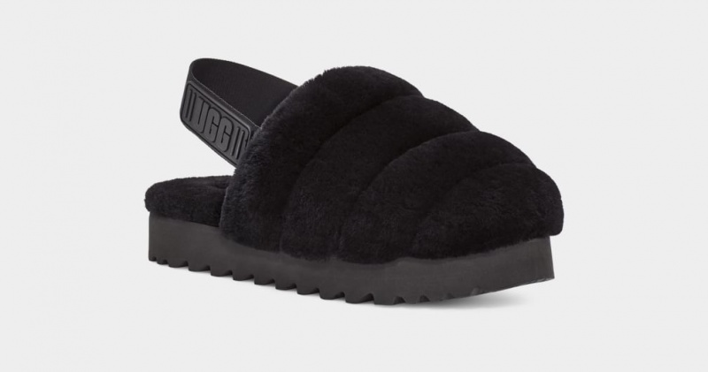 Ugg Super Fluff Tofflor Dam Svarta | Sverige-69134