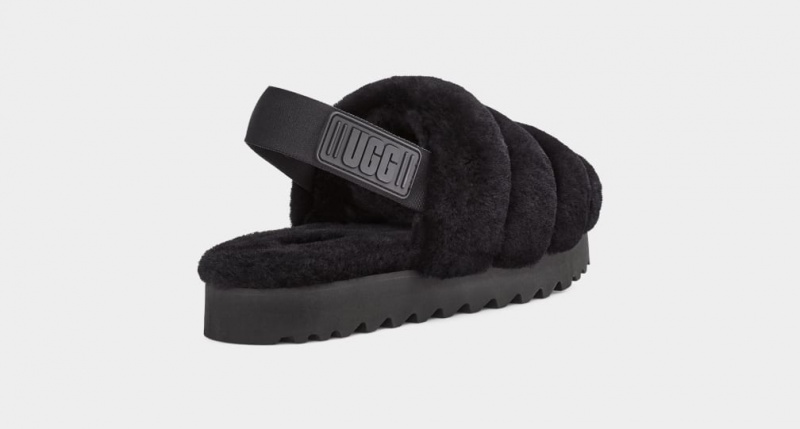 Ugg Super Fluff Tofflor Dam Svarta | Sverige-69134