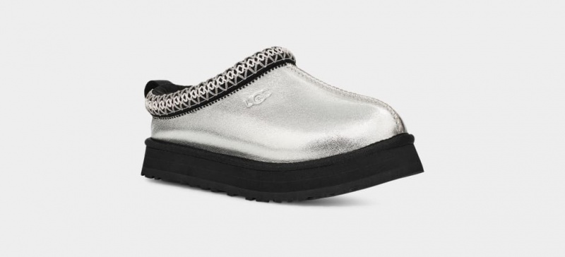 Ugg Tazz Läder Tofflor Barn Silver Metal | Sverige-02589