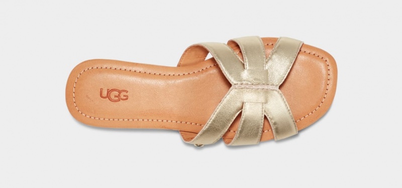 Ugg Teague Metallic Läder Badtofflor Sandaler Dam Guld Metal | Sverige-54870