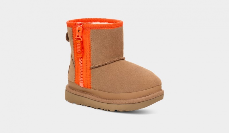 Ugg Toddler Classic Mini Dragkedja Tape Logo Stövlar Barn Bruna | Sverige-41960