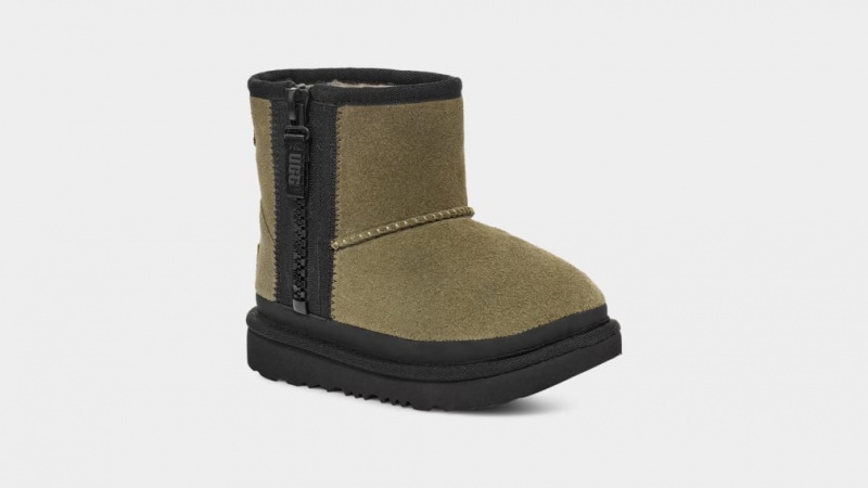 Ugg Toddler Classic Mini Dragkedja Tape Logo Stövlar Barn Olivgröna | Sverige-19065