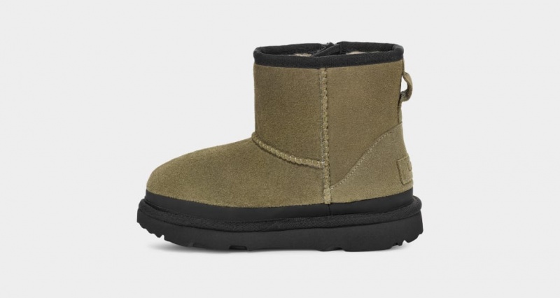 Ugg Toddler Classic Mini Dragkedja Tape Logo Stövlar Barn Olivgröna | Sverige-19065