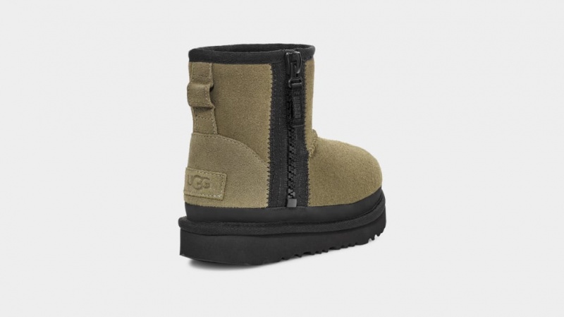 Ugg Toddler Classic Mini Dragkedja Tape Logo Stövlar Barn Olivgröna | Sverige-19065