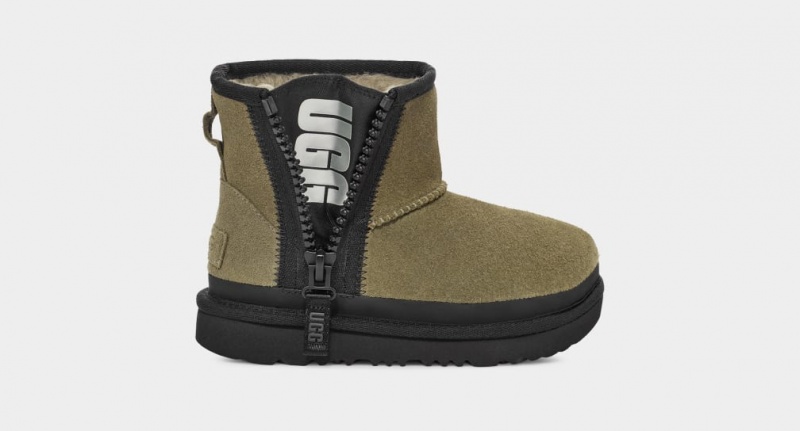 Ugg Toddler Classic Mini Dragkedja Tape Logo Stövlar Barn Olivgröna | Sverige-19065