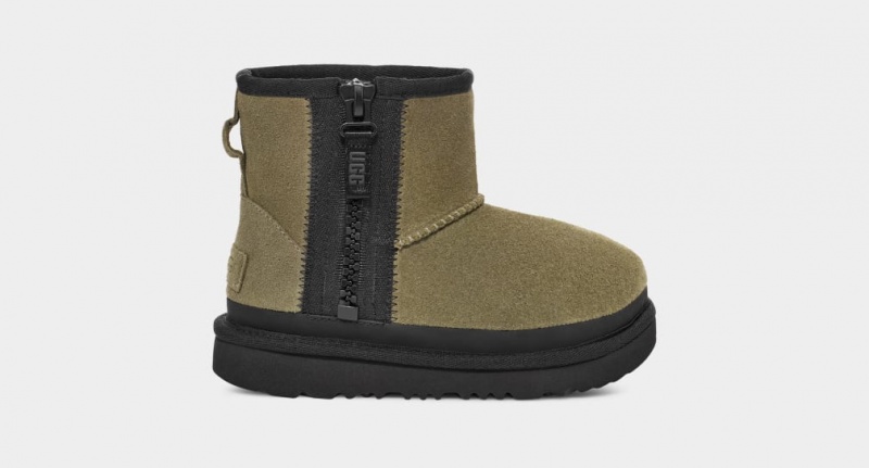 Ugg Toddler Classic Mini Dragkedja Tape Logo Stövlar Barn Olivgröna | Sverige-19065